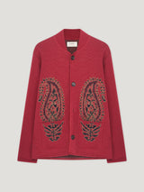 Dark Red Single Breasted Paisley Jacket