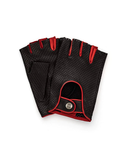 BAD ONE - Fingerless Leather Driving Gloves - Black/Red
