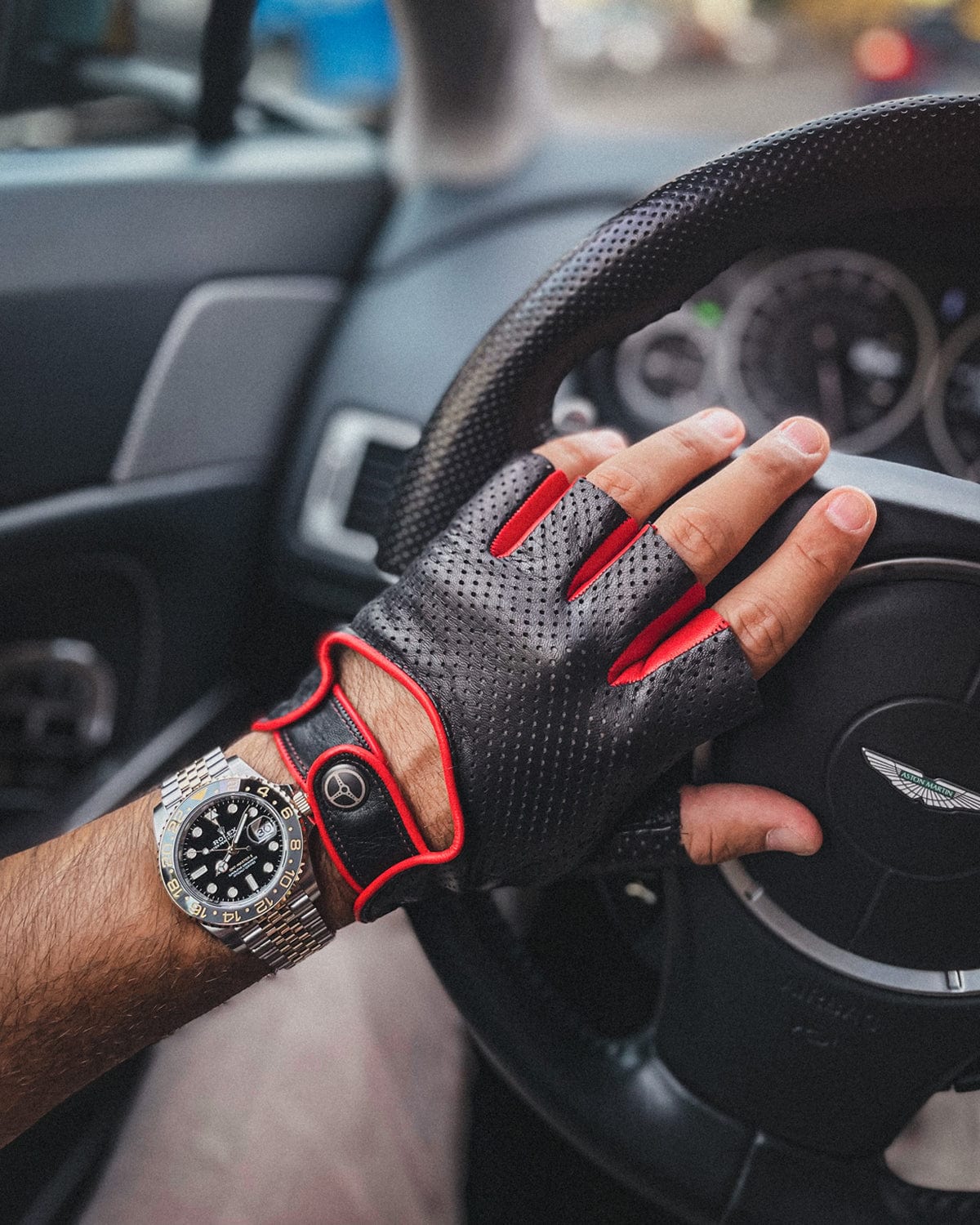 handschuhe cars BAD ONE - Fingerless Leather Driving Gloves - Black/Red – CD Shop