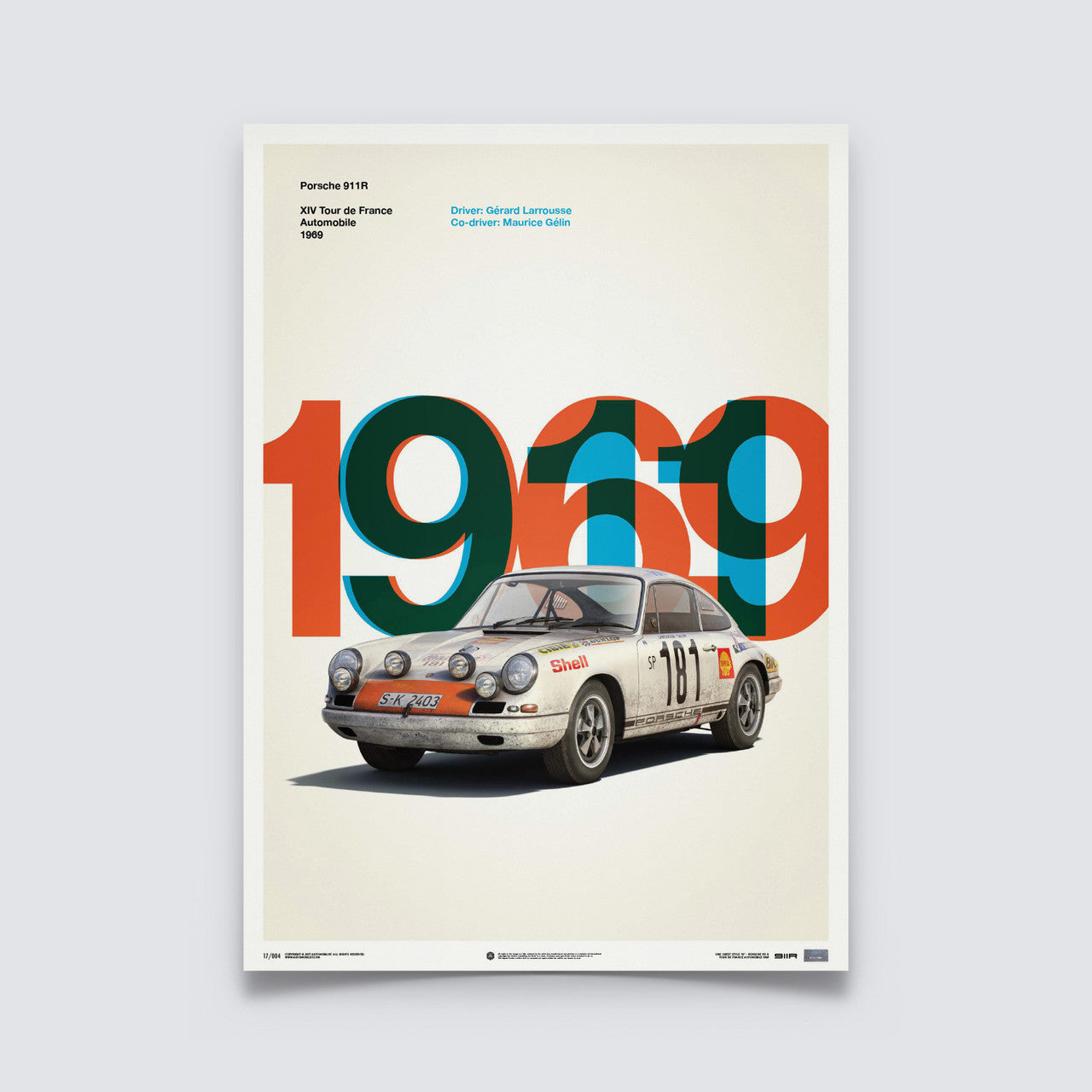 Poster Porsche 911R - white - Tour de France 1969 - Colors of Speed