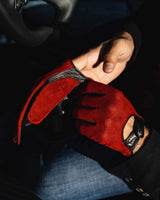 THE OUTLIERMAN gloves BAD ONE - Perforated Suede Driving Gloves - Red/Black