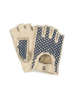 THE OUTLIERMAN gloves BESPOKE - Fingerless Peccary Leather Driving Gloves - Beige/Blue