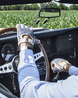 THE OUTLIERMAN gloves BESPOKE - Fingerless Peccary Leather Driving Gloves - Beige/Blue