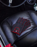 THE OUTLIERMAN gloves POWERSLIDE - Perforated Suede Driving Gloves - Dark Grey/Red