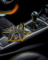 THE OUTLIERMAN gloves POWERSLIDE - Perforated Suede Driving Gloves - Dark Grey/Yellow