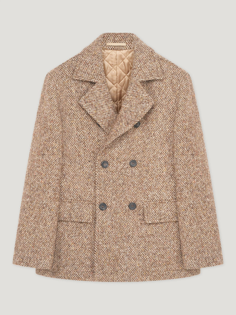 Brown Donegal Wool Reefer Jacket