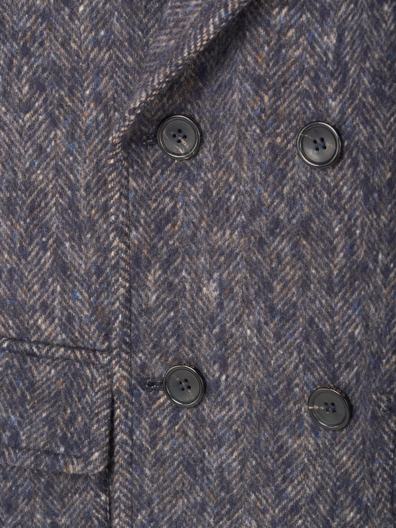 Navy Herringbone Wool Reefer Jacket