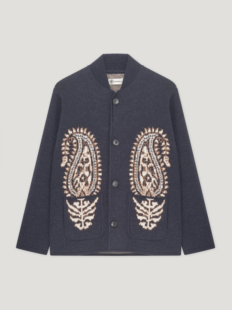 Navy Single Breasted Paisley Jacket