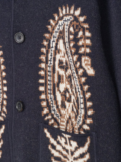 Navy Single Breasted Paisley Jacket