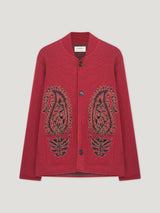 Dark Red Single Breasted Paisley Jacket