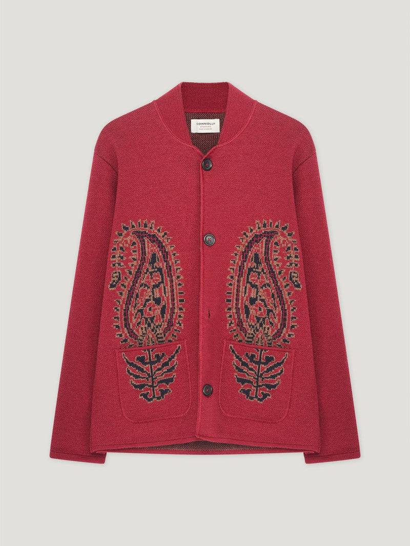 Dark Red Single Breasted Paisley Jacket