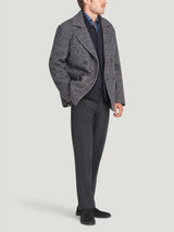 Navy Herringbone Wool Reefer Jacket