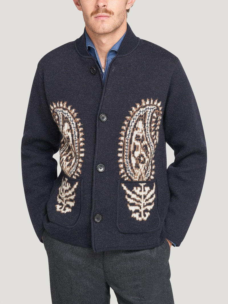 Navy Single Breasted Paisley Jacket