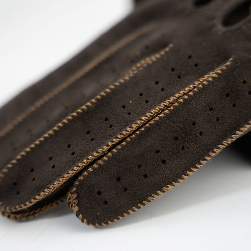 Brown leather suede italian driving gloves