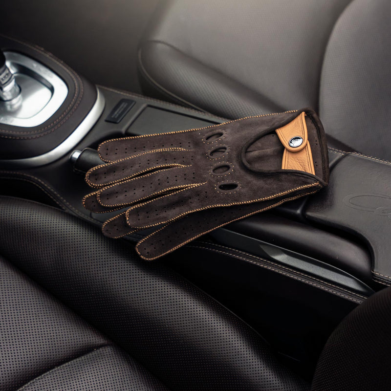 Brown leather suede italian driving gloves