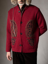 Dark Red Single Breasted Paisley Jacket