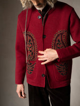 Dark Red Single Breasted Paisley Jacket