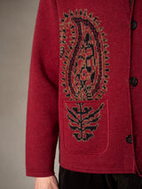 Dark Red Single Breasted Paisley Jacket