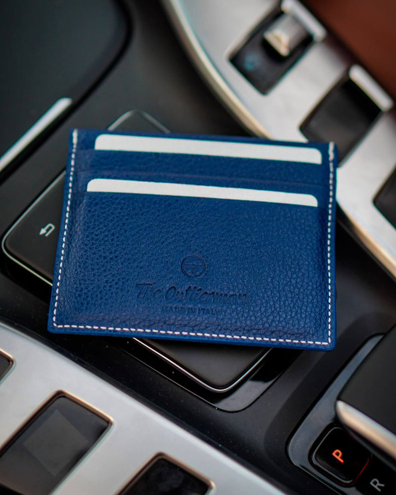 THE OUTLIERMAN card holders GLOBETROTTER - Full-grain Leather Six-Slot Card Holder - Blue