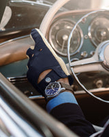 GRAN TURISMO - Leather and Cotton Crochet Driving Gloves - Navy/Cream