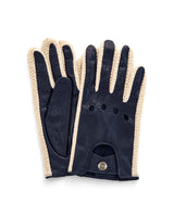 GRAN TURISMO - Leather and Cotton Crochet Driving Gloves - Navy/Cream