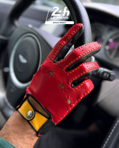 THE OUTLIERMAN gloves MULSANNE 24 Hours of Le Mans - Driving Gloves - Racing Red/Modena Yellow