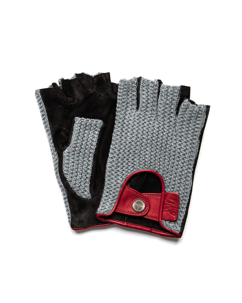 THE OUTLIERMAN gloves TERTRE ROUGE 24 Hours of Le Mans - Stringback Fingerless Driving Gloves - Hyper Black/Chalk Grey/Mugello Red