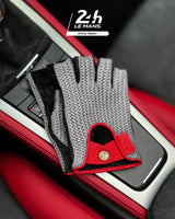 THE OUTLIERMAN gloves TERTRE ROUGE 24 Hours of Le Mans - Stringback Fingerless Driving Gloves - Hyper Black/Chalk Grey/Mugello Red