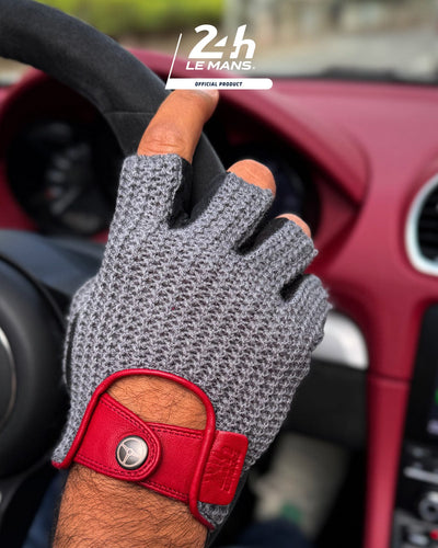 THE OUTLIERMAN gloves TERTRE ROUGE 24 Hours of Le Mans - Stringback Fingerless Driving Gloves - Hyper Black/Chalk Grey/Mugello Red