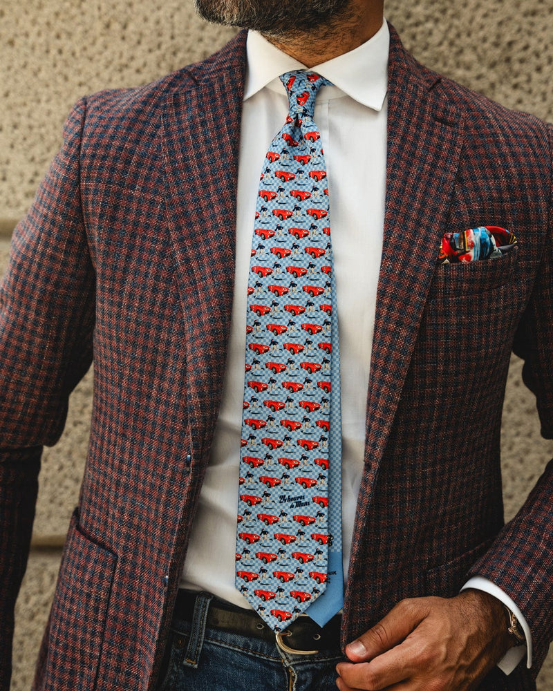 THE OUTLIERMAN ties START | 24 Hours of Le Mans - Silk Tie - Light Blue/Red