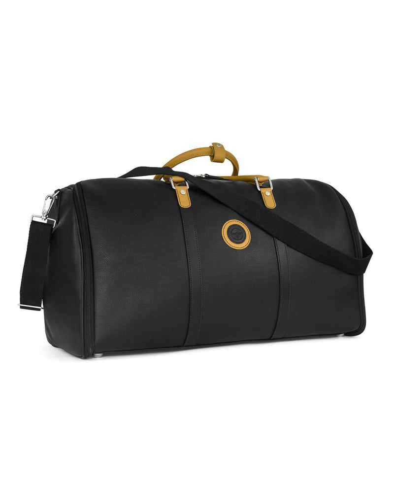 THE OUTLIERMAN weekenders GLOBETROTTER - Full-grain Leather Weekender Garment Bag - Black/Camel