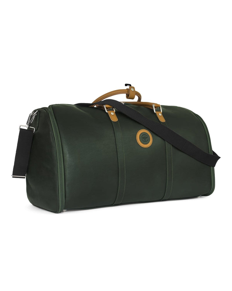 THE OUTLIERMAN weekenders GLOBETROTTER - Full-grain Leather Weekender Garment Bag - British Green/Tan