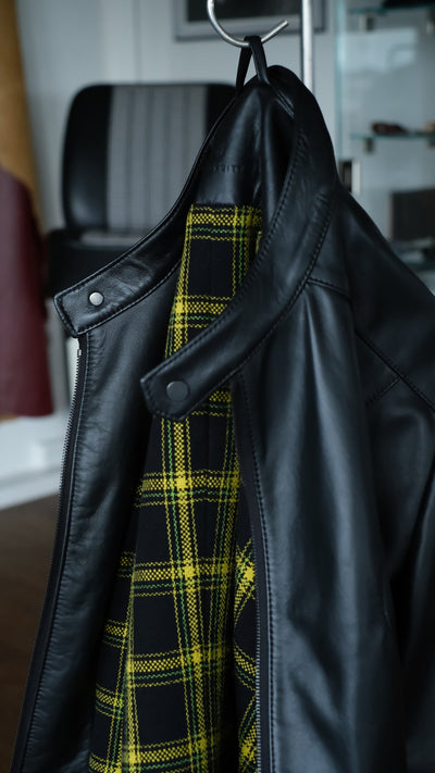 Hantritt® Black Leather Jacket Tartan Yellow