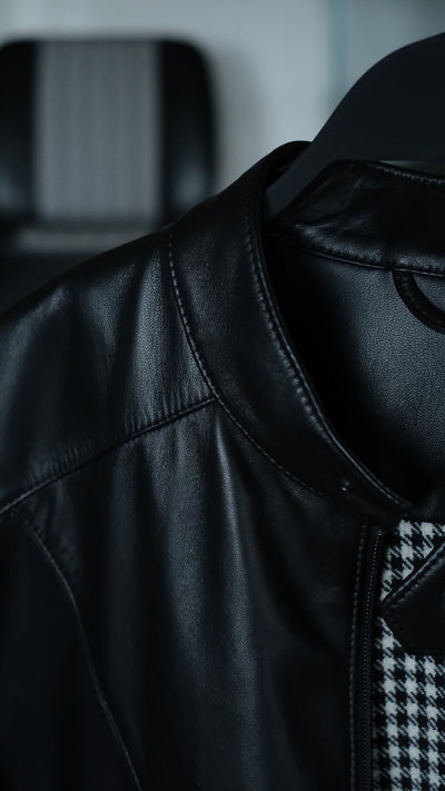 Hantritt® Black Leather Jacket Pepita