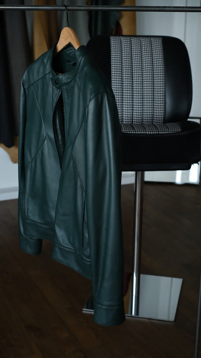 Hantritt® Green Leather Jacket Pepita Green