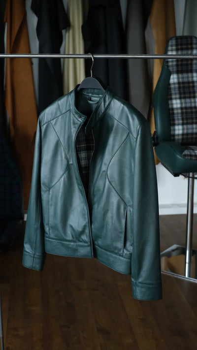 Hantritt® Green Leather Jacket Tartan Olive