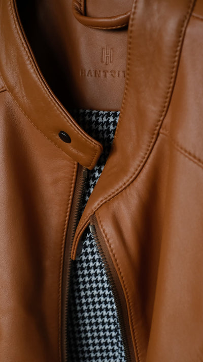 Hantritt® Cognac Leather Jacket Vichy