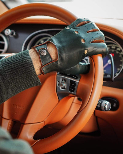 THE OUTLIERMAN gloves AUTHENTIC RACE MK2 - Touchscreen Leather Driving Gloves - British Green/Cognac