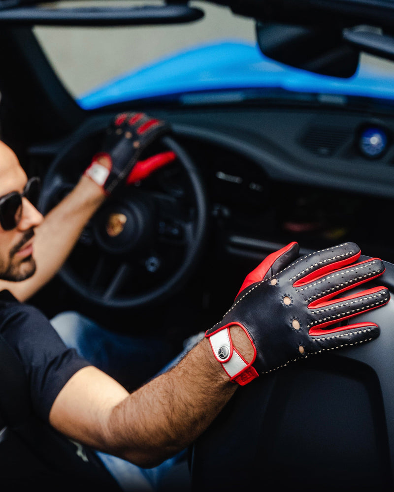 THE OUTLIERMAN gloves MULSANNE 24 Heures du Mans - Driving Gloves - Hyper Black/Racing Red/Italy White
