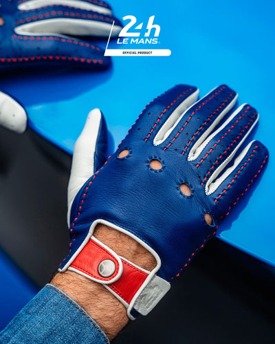 THE OUTLIERMAN gloves MULSANNE 24 Heures du Mans - Driving Gloves - Tour de France Blue/Racing Red/Bianco Italia