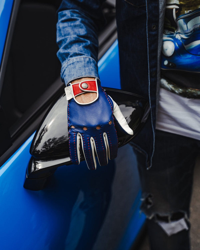 THE OUTLIERMAN gloves MULSANNE 24 Heures du Mans - Driving Gloves - Tour de France Blue/Racing Red/Italy White