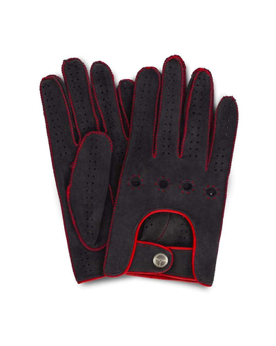 THE OUTLIERMAN gloves POWERSLIDE - Perforated Suede Driving Gloves - Dark Grey/Red