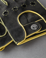 THE OUTLIERMAN gloves POWERSLIDE - Perforated Suede Driving Gloves - Dark Grey/Yellow