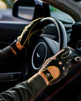 THE OUTLIERMAN gloves POWERSLIDE - Perforated Suede Driving Gloves - Dark Grey/Yellow