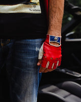 THE OUTLIERMAN gloves TERTRE ROUGE 24 Heures du Mans - Fingerless Driving Gloves - Racing Red/Italy White/Tour de France Blue